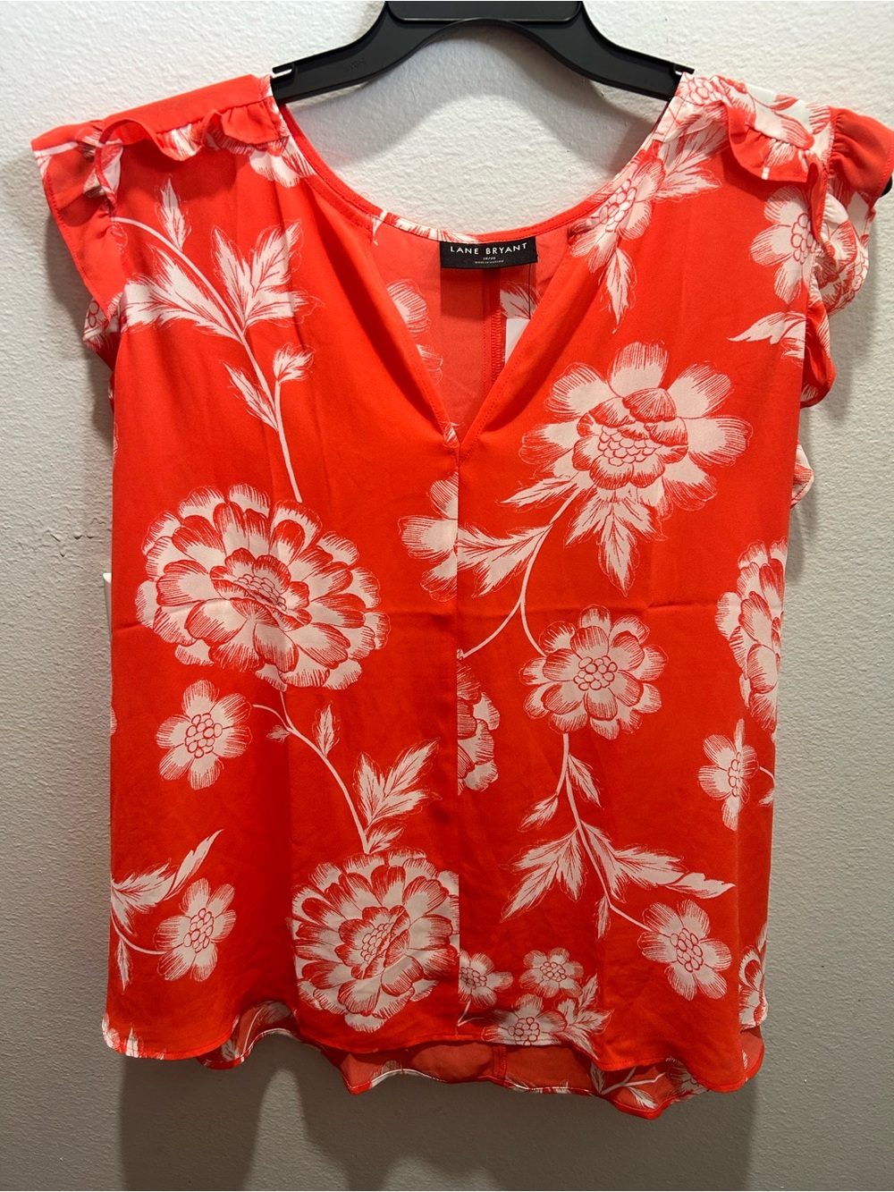 Lane Bryant Coral and White Floral Ruffle Sleeve Camisole